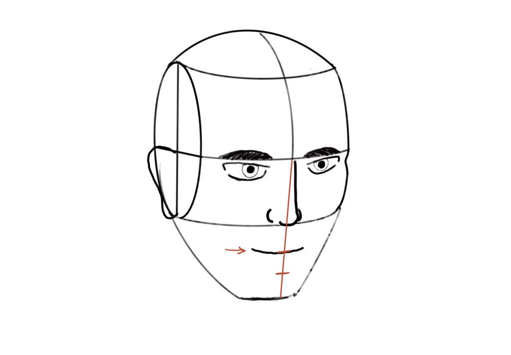 初學者自學畫畫第四步：臉總是畫歪嗎？你需要的是框架- 嘴巴在立體圖中的位置