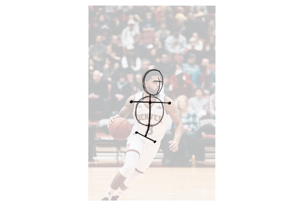 畫上籃球員的脊椎、肩膀和髖。
