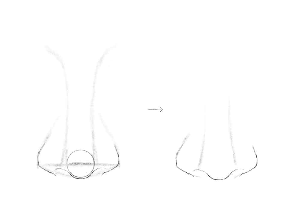 如何畫鼻子？最簡單又寫實的方法－畫出鼻翼及鼻孔並擦掉輔助線
