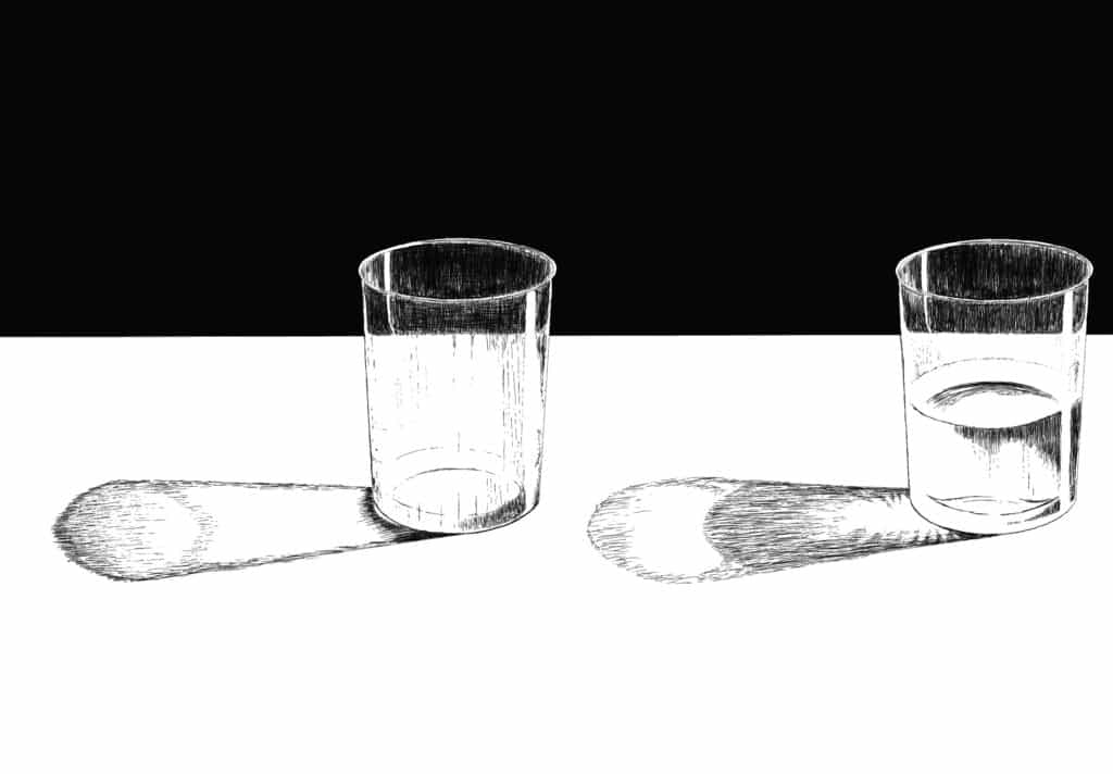 如何畫透明的物體？一定要知道的３個觀念- 裝水與空的玻璃杯的光影變化
