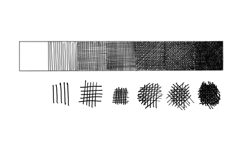 用線條畫陰影：交叉排線法的5個技巧Crosshatching- 線條越密集，顏色越深