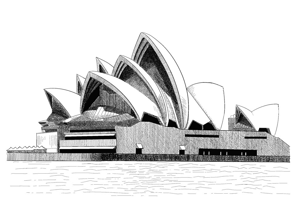 用線條畫畫：5個建議和手把手教學「交叉排線法」- 雪梨歌劇院 Sydney Opera crosshatching